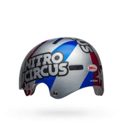 Bell Local BMX/Skate Helmet - Nitro Circus Gloss Silver/Blue/Red -Ride Shield Shop bell local bmx skate helmet nitro circus gloss silver blue red back left 1