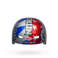 Bell Local BMX/Skate Helmet - Nitro Circus Gloss Silver/Blue/Red -Ride Shield Shop bell local bmx skate helmet nitro circus gloss silver blue red front 1